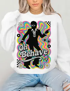 Retro Mod 60s 'Oh Behave' Sweatshirt | Groovy Y2K Disco Hoodie, Colorful Peace Sign Pullover, Unisex Jumper, Funky Winter Sweater