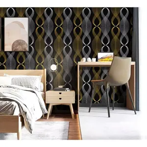 Black Self Adhesive Wallpaper Peel and Stick Wallpaper Modern Stripe Silver & Gold Furniture Renovation
