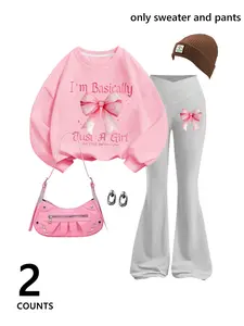Women's Casual Graphic Letter Print Sweatshirt Set, Fitted High-Quality Fabric, All-Season Comfortable, Stylish Daily Wear