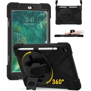 Case for iPad 6th/5th Generation,iPad 9.7 2018/2017 Case-Heavy Duty Shockproof Rugged with Pencil Holder, Strap & Rotating Hand Strap/Stand for iPad 6th Gen A1893/A1954/A1822-Black