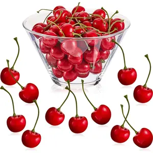 Fake Cherries Artificial Fruit Decorations Red Simulation Cherry Fake Fruit Model for Party Decor Home Kitchen Cabinet Photography Prop Cognitive Favors(50 Pieces) Decorative Light