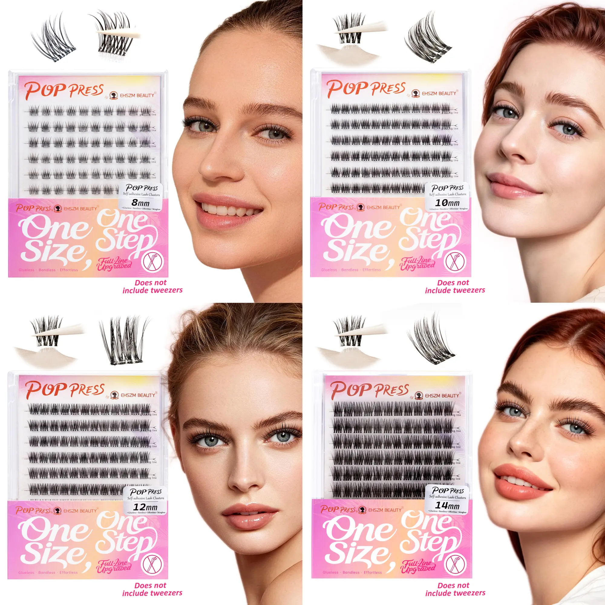 POP PRESS Single Size Self-Adhesive Individual Lash Clusters, Cosmetic Glueless Eyelash, Natural Curl Invisible Band, Fine-Wisp Soft, 1-Minute All-Day Hold, for Sparse Lashes, Daily No-Makeup Natural Look, Glueless Lashes, Eyelash Clusters