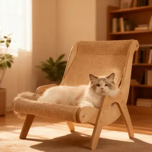 Durable Linen Rope Pet Rest Chair – fits all seasons, doubles as an ultra-comfortable bed and scratching pad. Sturdy material, ideal for kittens and small pets. This wooden pet hammock sofa toy is a perfect gift for cats!