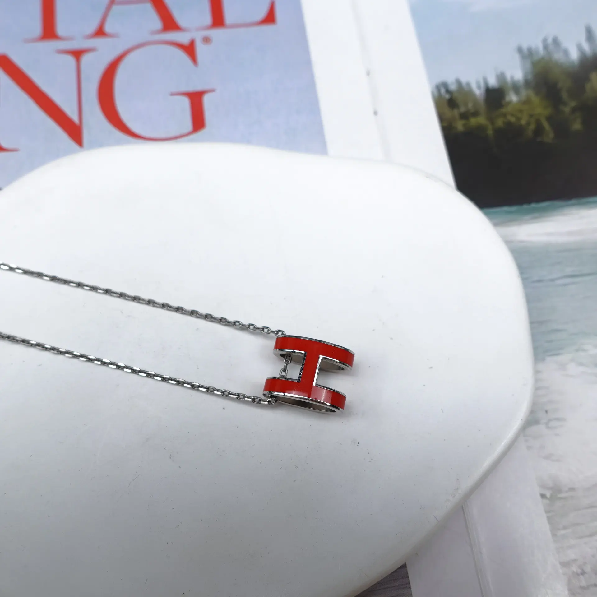 Pre-owned Hermes POP H Red Metal Necklace T10320647