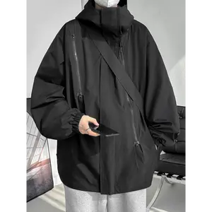Men's Stylish Solid Waterproof Jacket With Pockets, Active Breathable Zip Up Long Sleeve Hooded Jacket For Hiking Jogging Cycling Outdoor Fitness Workout  aesthetic raincoat rain mate  raincoats sophie rain jacket raincoat snoopy rain jacket women rain ja
