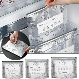 30\60\90PCS Reusable Aluminum Foil Sealable Storage Bags - 2026 New Resealable Vacuum Zipper Pouches for Kitchen Food, Stand-Up Organiser Bags with Label & Zip Lock (Boxed) outdoorfun
