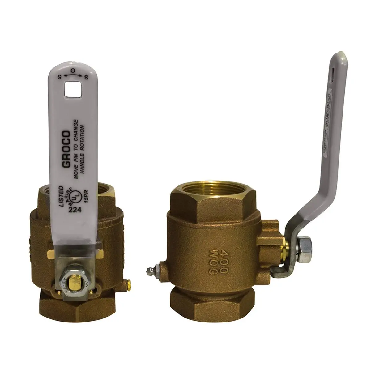 Groco IBV-1000 C83600 Bronze Body In-Line Ball Valve with Square Hole, Grease Zerk, Ratchet Grip, 1 in. Female NPT Threads, 1-1/4" Sizes and Larger Compatibility, 1.65 lbs, 400 WOG Rated, Bonding Attachment for Water/Fuel Lines