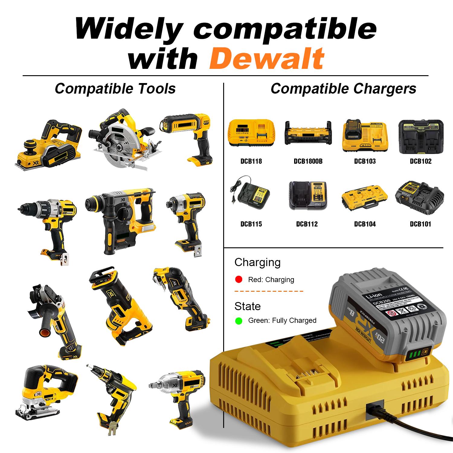 Brand New Upgrade Dewalt Replacement Battery 20V Max 8.0Ah Lithium Compatible with DCB208 DCB200 DCB206 DCB205 DCB204 Cordless Power Tools high-capacity