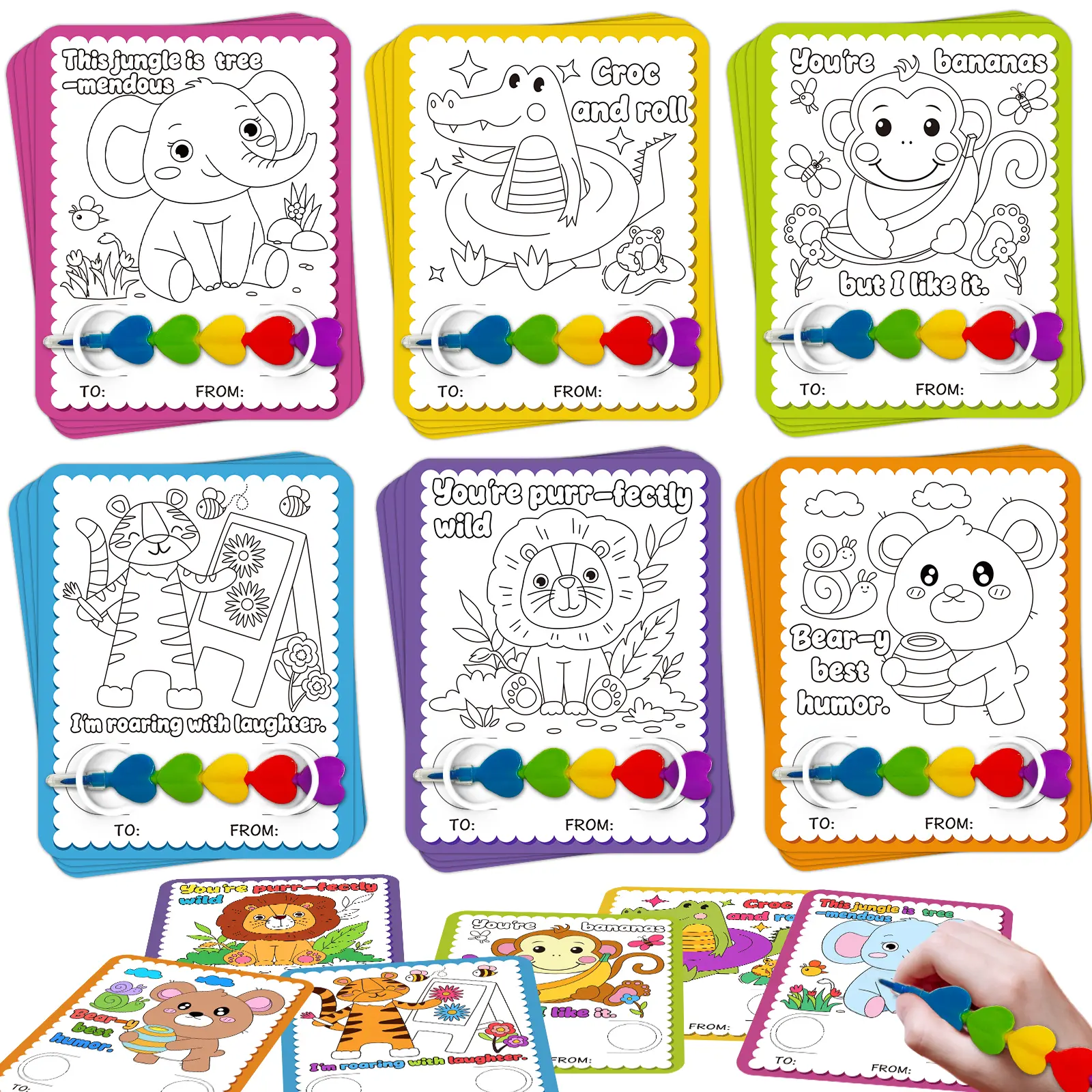 24Pcs Jungle Animal Playful Flash Cards Set with 24 Crayon Stacks - Kids’ Educational Toys for Indoor Creative Play, Classroom Prizes