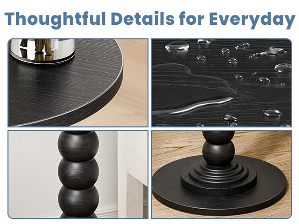 Round Side Table - Solid Wood Leg Small Drink Table for Living Room Bedroom Office,Black