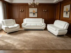 All-White Faux Leather 3-Piece Living Room Sofa Set, Premium Sleek Surface, Waterproof & Stain-Resistant, Easy-to-Wipe-Clean, Thick High-Resilience Cushions, Solid Sturdy Frame, Modern Minimalist Indoor Furniture, All-White Sofa Sets