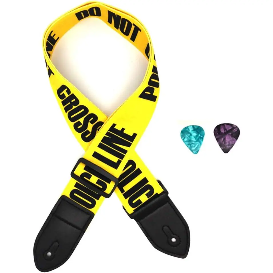 Acoustic Guitar Strap Electric Guitar Straps with Leather Ends Adjustable Classical Suitable For Bass, Electric & Acoustic Guitars (Yellow  Line)