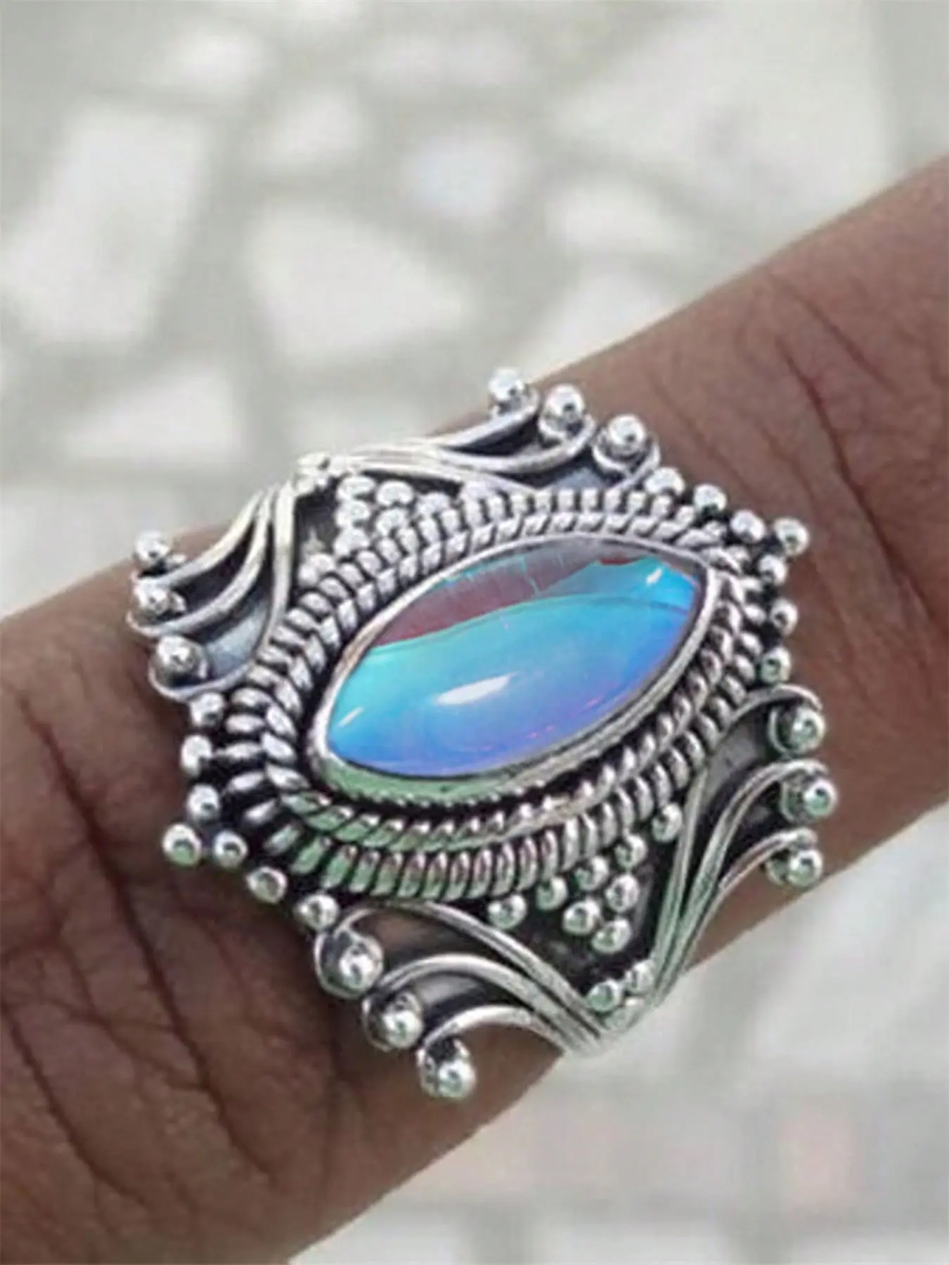 1 PC Fashion Faux Moonstone Bridal Statement Ring For Women For Valentine's Day Gift Wedding Engagement Anniversary Party Jewelry Elegant Fashion Rings