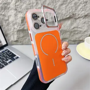 Magnetic Lens Bracket Phone Case For iPhone 17 16 15 14 13 12 11 Pro Max XR XS For Magsafe Hard Acrylic Shockproof Bumper Cover Print Anti-fall Mobile Phone Case stylish protective 360 Rotating Case with Full Protection high quality wireless charge cover
