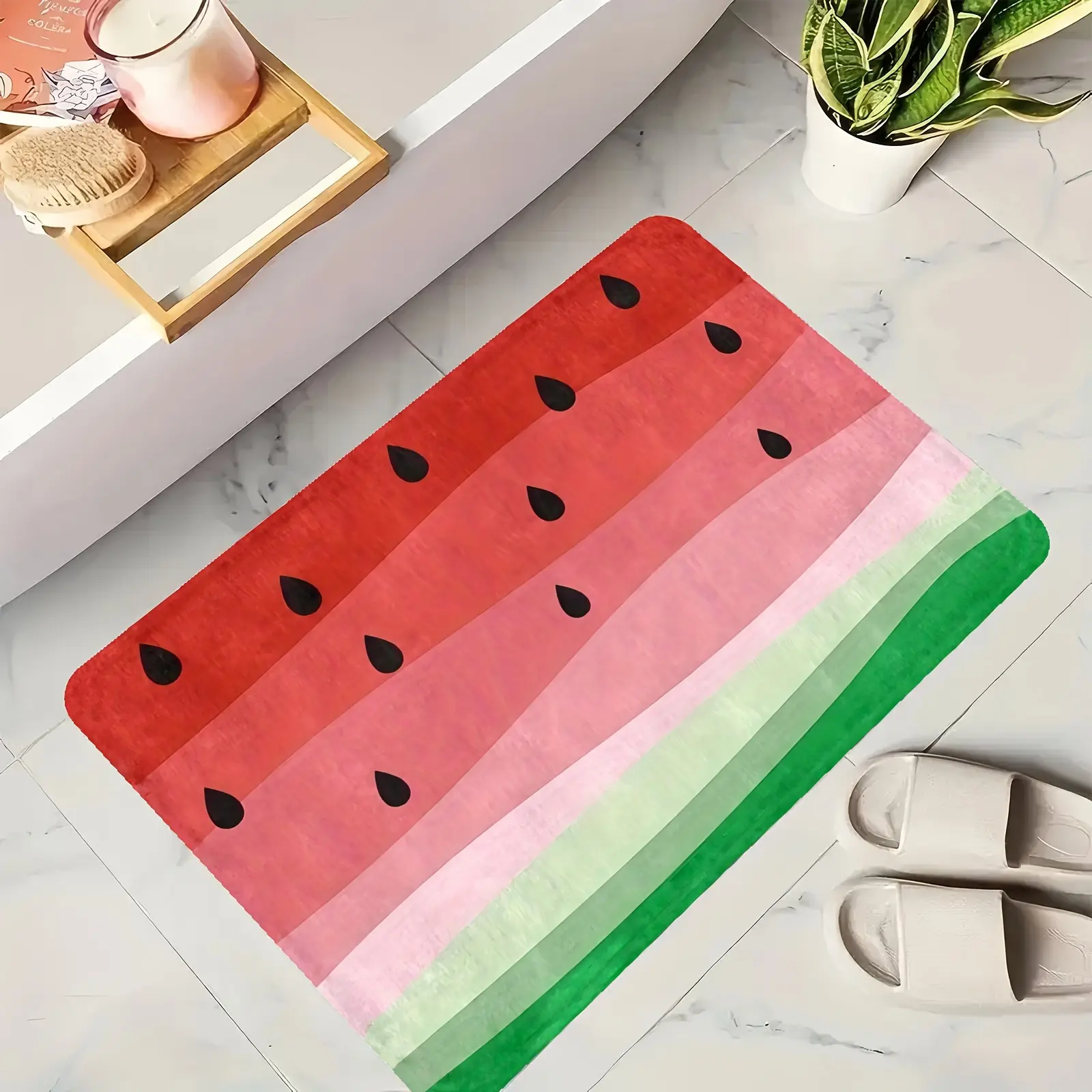 Watermelon Slice Doormat, Hand Washable, Flannel Material, Entryway, Laundry Room - Modern Spring Summer Home Decor, Kitchen Mat, Decorative Mat, Easy to Clean, Indoor Outdoor Mat