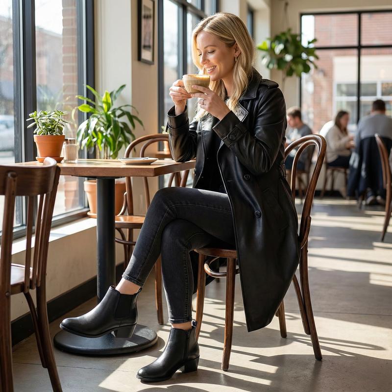 Women's Chef Chelsea Ankle Booties Low Heel Side Zip Walking Footwear Classic Stylish PU Leather Black or Brown for Bedroom Use Fashionable