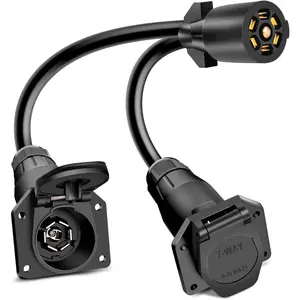 7 Way Trailer Plug Y Pigtail Splitter Double Brasse 7Pin Female to Dual Male Trailer Plug Round Blade Connector For Connecting Slide in Truck Camper,Trailer Y Splitter