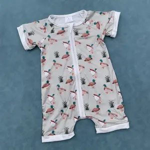 Duck print baby boy summer zip romper