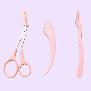 3Pcs/set Eyebrow Trimmer, Eyebrow Shaping Tool, Eyebrow Products for Women & Girls, Salon Quality Eyebrow Trimmer Kit, Imported Stainless Steel Blades, Pink Bathroom Grooming Tool