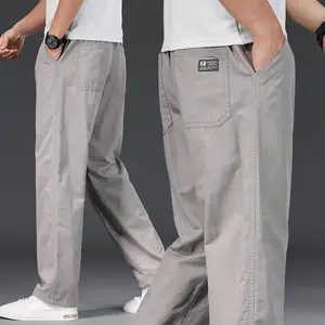 Big Size Mens Casual Pants Relaxed Fit Cotton Trousers Elastic Waist Drawstring Sweatpants Mens Jogger Pants Summer Spring