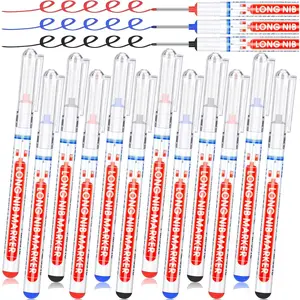 Multi-purpose Deep Hole Marker Pens Long Nosed Marker Deep Drill Hole Long Nib Scriber Waterproof Mechanical Carpentry Colorful Marker Pen for Woodworking Hardware Decoration Construction (12 Pieces)