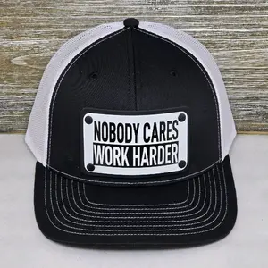 Custom NOBODY CARES WORK HARDER Leather Aluminum Patch Snapback Hat