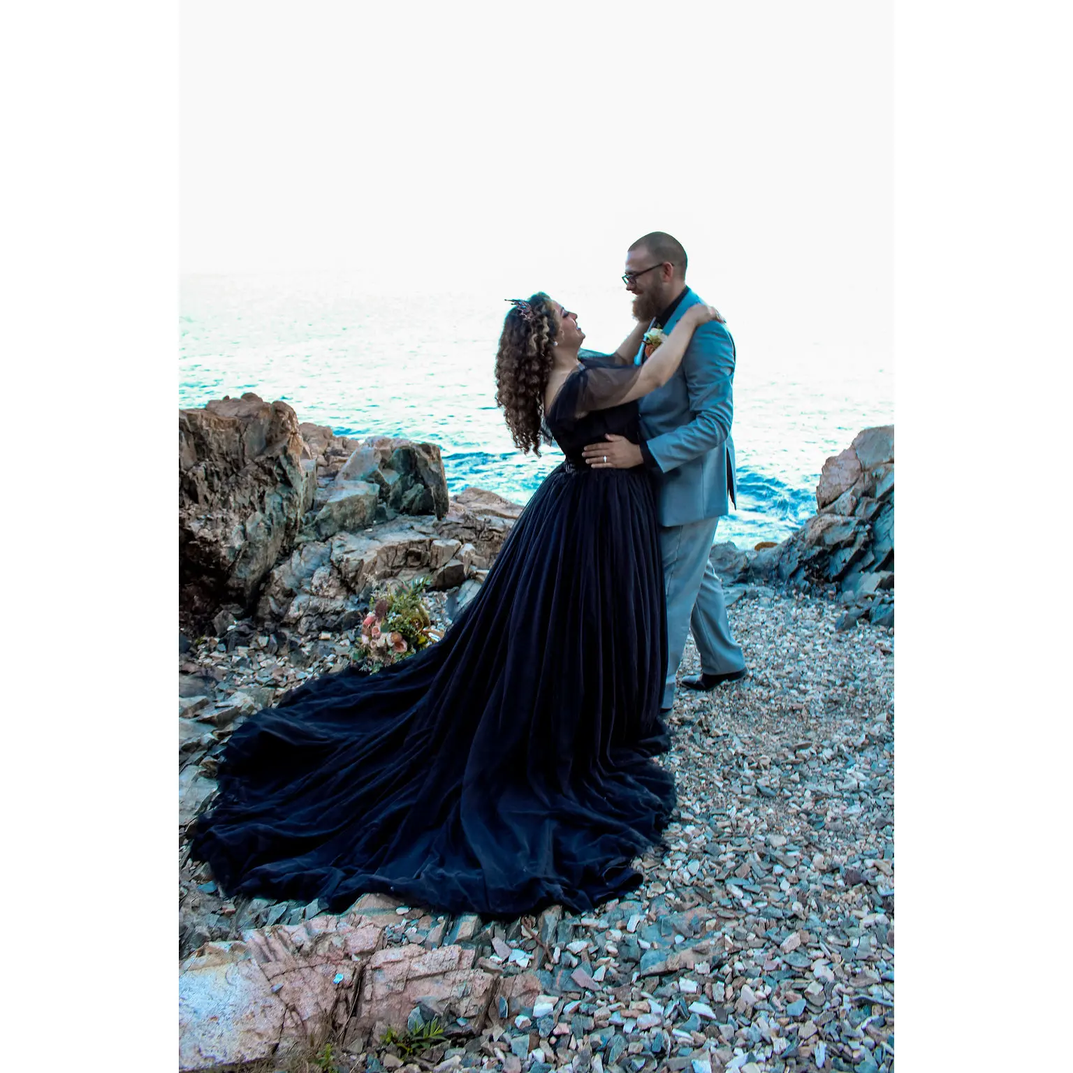 Marissa Black Wedding dress with flutter sleeves ,Ballgown Wedding Dress, Gothic Wedding Dress, Black Bridal Gown,V neckline wedding dress