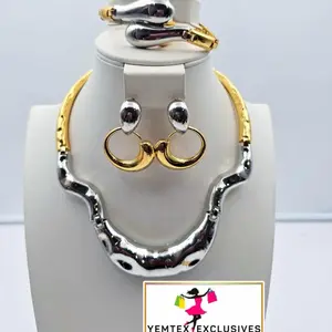 Royal Gold & Silver Jewelry Set with Earrings and Necklace, Featuring Gold and Silver Elements