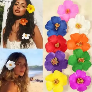 9pcs/4pcs Women's Hibiscus Flower Hair Clip Set – Bohemian Tropical Beach Vacation Style, PVC Lightweight & Waterproof Design, Elegant Summer Casual Hairpins, Trendy Hawaiian Hair Accessories for Daily, Beach Trips & Holiday Outfits