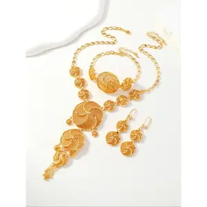 Women's Elegant Hollow Out Moon Design Jewelry Set, Glamour Set, Fashion Pendant Necklace & Dangle Earrings & Bracelet for Party, Daily Decor, Trendy All-match & Exquisite Jewelry for Birthday Gift