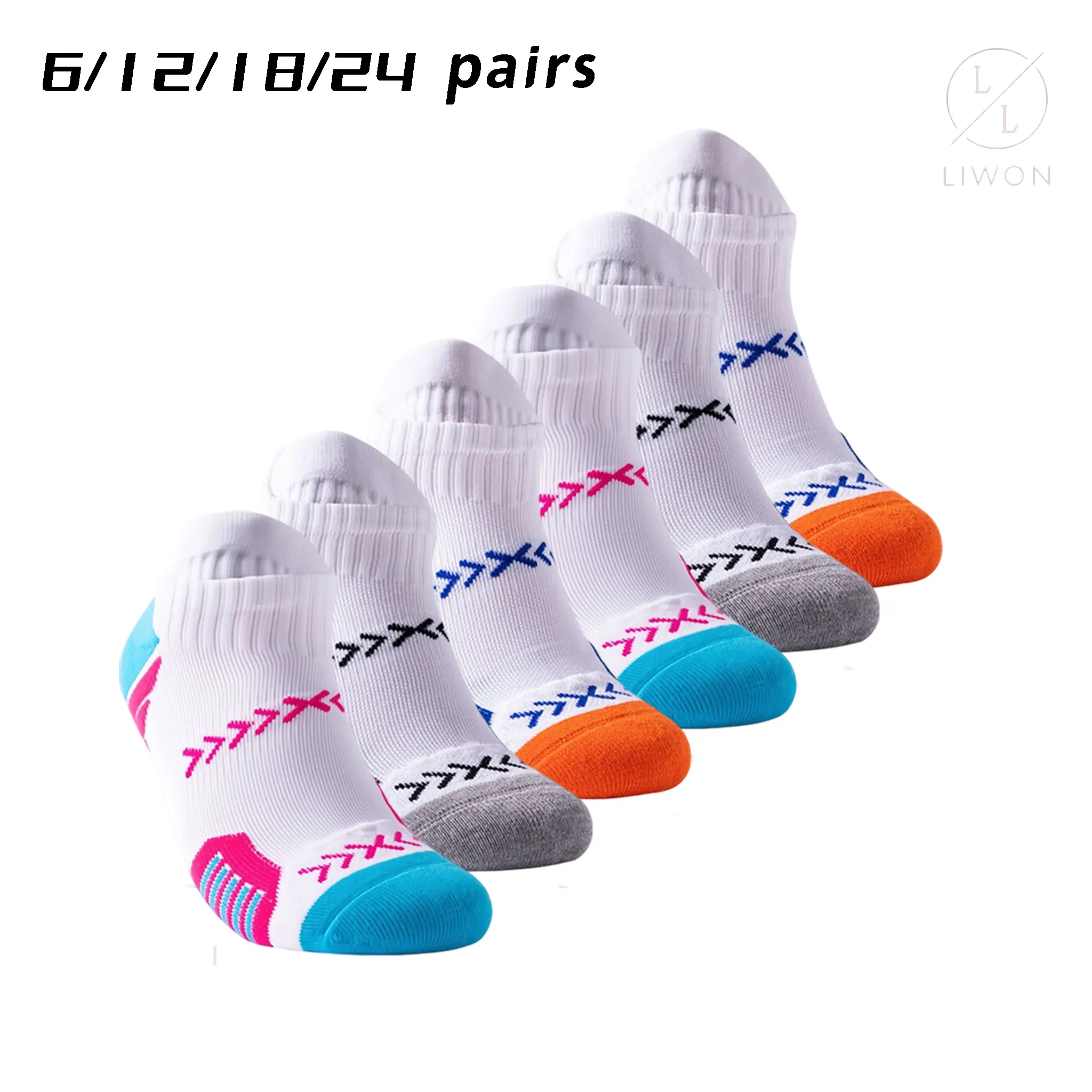 Namashape 6/12/18/24 pairs Unisex Arch-Support Cushioned Low-Cut Sports Socks, Moisture-Wicking, Anti-Chafe, Non-Slip - Ideal for Running, Basketball, Fitness Training