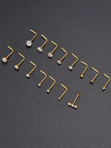 15PCS G23 Titanium Nose Studs Ring L-Shaped Round CZ Ball Opal Star Heart Nose Studs Nostril Body Piercings Jewelry Set for Women Men Silver Gold Tone 20G 1.5mm 2mm 2.5mm 3mm 3.5mm