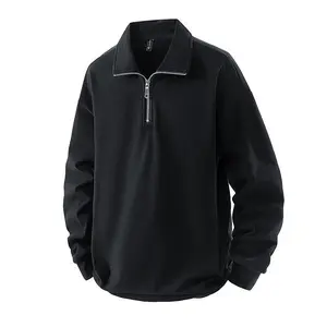 Half Zipper Polo Collar Sweatshirt Solid Color Casual Style Unisex Long Sleeve Menswear Man Black Classic Hoodie