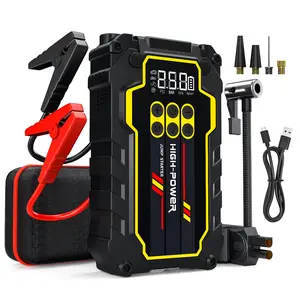 Car Battery Booster with Air Compressor & Tire Inflator Pump, 12V Car Jump Starter Kit, Fast Charging, LCD Display, LED Lights, Car Tool Kit