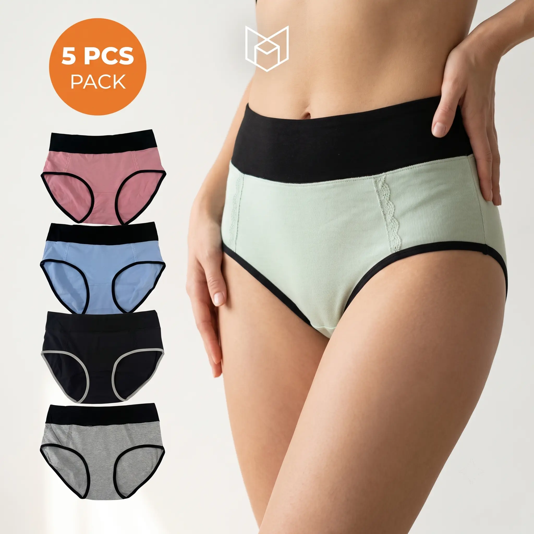 5-Pack Women's Mid Rise Hip Lifting Cotton Panties, Plus Size Solid Color Breathable Triangle Underwear Curvy Fit