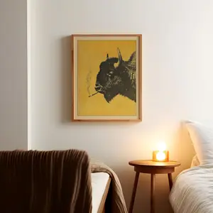 Bison Smoking a Cigarette Vintage Poster Unframed  Art Funny Buffalo Retro Whimsical Poster Unframed  Cabin Wall Decor Outdoor Sports Hunter Illustration