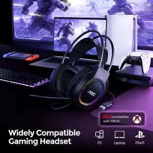 AOC Wired Gaming Headset with Mic, USB Gaming Headphone with Stereo Sound for PC/Laptop/PS4/PS5, 50mm Drivers RGB Corded Headphones for Game/Work/Music, ACG2500