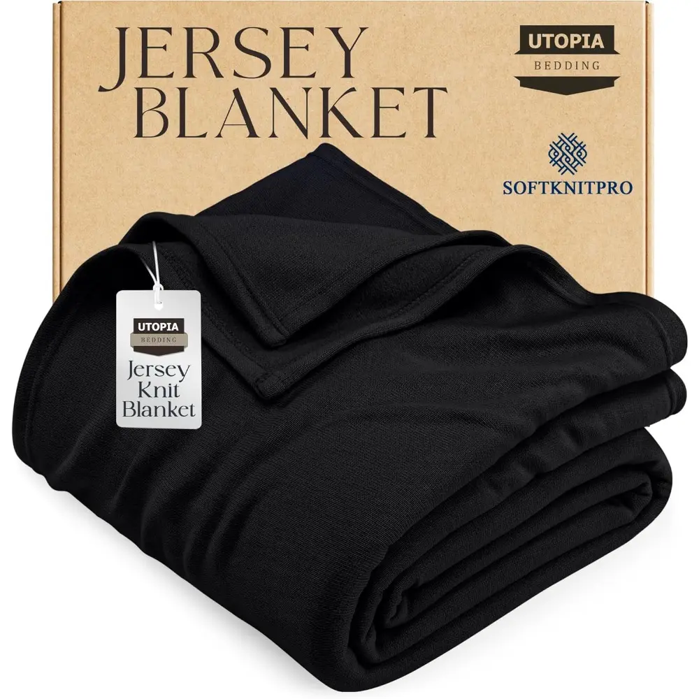 Soft Fabric Blanket - Jersey Knit, Queen Size (90x90 in), Black, Lightweight, Breathable Sweatshirt Blanket, Chemical-Iron-Free, Machine Washable, Throw for Bed, Couch, Family Gift, Soft Fabric Blankets, Machine Wash