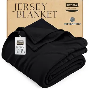 Knit Blanket Queen Size (90x90 Inches, Black) Soft Lightweight Jersey Breathable Sweatshirt Blanket for Bed,Couch & Sofa