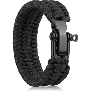2pcs Pack Survival Bracelet,Tactical Paracord Bracelet with Forged Stainless Steel U-Type Shackle Connection Three-Holes Adjustable,Bearable 550 lb Disassembled Parachute Rope for Emergency,Pair with Adventurers