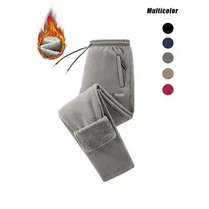 Men's Winter Fleece Pants, Thickened Plush Lining, Warm Straight Leg Casual Trousers, New Style for Fall & Winter Seasons, Activewear