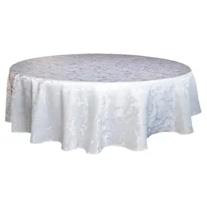 Tektrum Heavy Duty 70 inch Round Damask Jacquard Tablecloth Table Cover - Waterproof/Spill Proof/Stain Resistant/Wrinkle Free - Great for Banquet, Parties, Dinner, Kitchen, Wedding (White)