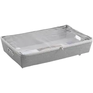 Rolling Polyester & Cotton Under Bed Zippered Storage Bin 26" x 15" Durable Gray Fabric with Top Cover & Two Side Handles for Easy Slide in and Out