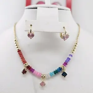 (C44) Color Necklace set  14K Goldplated with Colorful  earrings and necklace 14kgoldplated