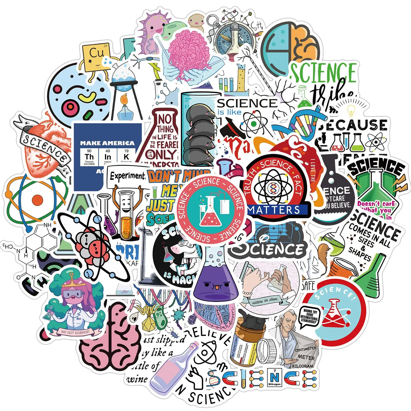 50PCS Science Chemistry Home Decorative Graffiti Stickers Suitcase Laptop Guitar Book Car Cartoon Cool Kids Pack Gift