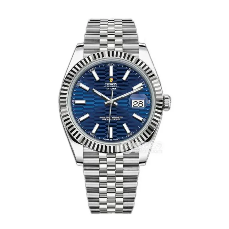 A Classic Business Formal Automatic Mechanical Stainless Steel Men's Watch With Luminous Hands, Wolf Tooth Bezel Design, Large Dial, And Calendar Display.
