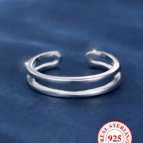 S925 Sterling Silver Hollow Out Double Layer Cuff Ring, Elegant Casual Ring, Fashionable Toe Ring for Women & Girls, Trendy All-match & Exquisite Jewelry for Birthday Gift