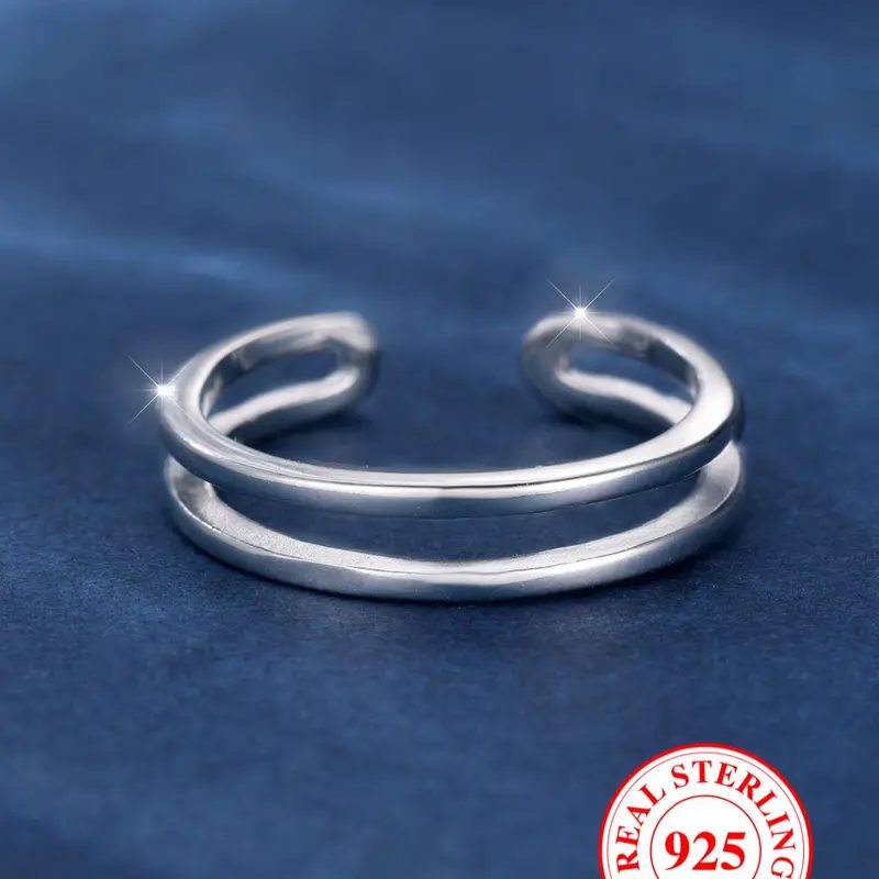 S925 Sterling Silver Hollow Out Double Layer Cuff Ring, Elegant Casual Ring, Fashionable Toe Ring for Women & Girls, Trendy All-match & Exquisite Jewelry for Birthday Gift