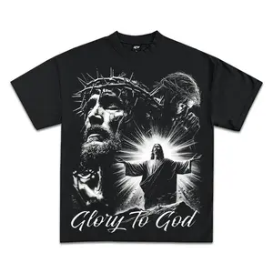 Glory To God Jesus Printed Tee Y2K Rap Streetwear T-Shirt Hip-Hop Graphic Tees Unisex Crew Neck Bold Retro Women Tops Womens Street Style Shirt Loose Fit