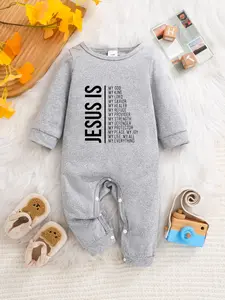 Newborn Spring Fall Long Sleeve Onesie, Unisex Baby Clothes, Cute Jesus Is My Everything Faith Letter Print, Fun Crawling
